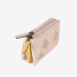 Leather wallet for women, beige color, Laser Leather series. 12x07 cm