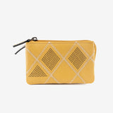 Leather wallet for women, mustard color, Laser leather series. 12x07 cm