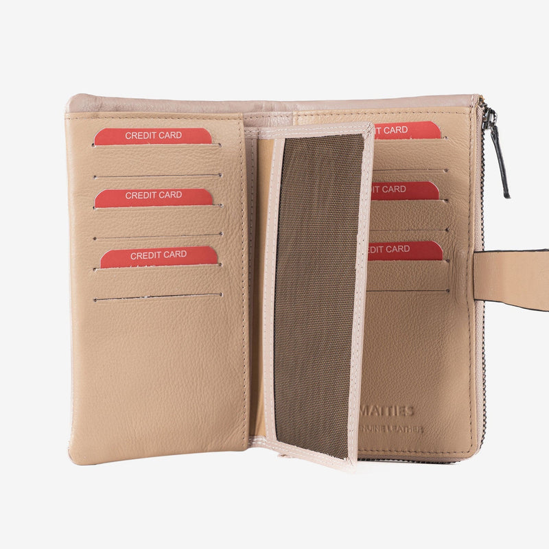 Billetero de piel para mujer, Serie strap leather. 16.5x10 cm