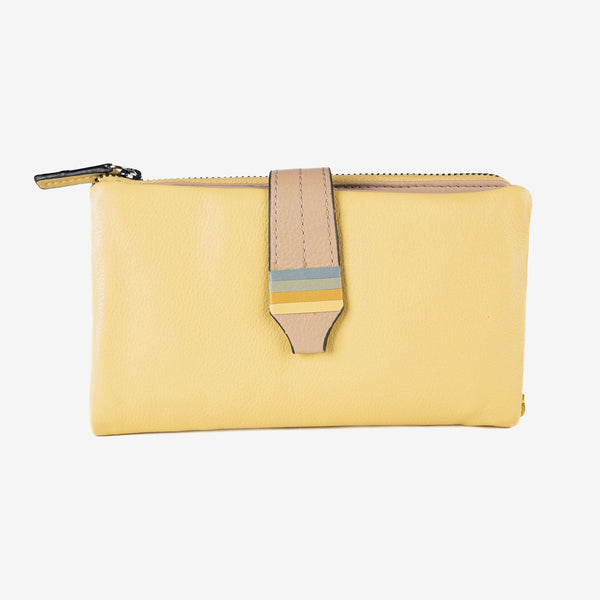 Leather wallet for women, yellow color, Strap leather series. 16.5x10 cm