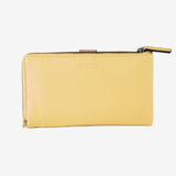 Billetero de piel para mujer, color amarillo, Serie strap leather. 16.5x10 cm