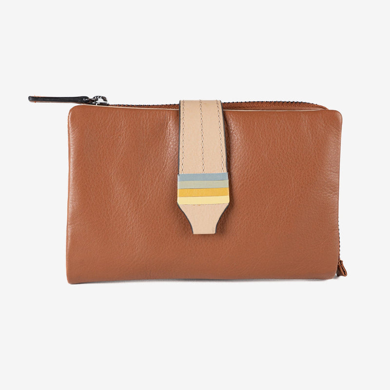 Billetero de piel para mujer, color cuero, Serie strap leather. 14.5x9.5 cm