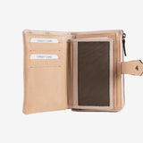 Leather wallet for women, beige color, Strap leather series. 14.5x9.5 cm