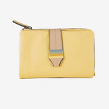 Billetero de piel para mujer, color amarillo, Serie strap leather. 14.5x9.5 cm