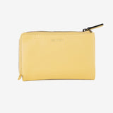 Billetero de piel para mujer, color amarillo, Serie strap leather. 14.5x9.5 cm