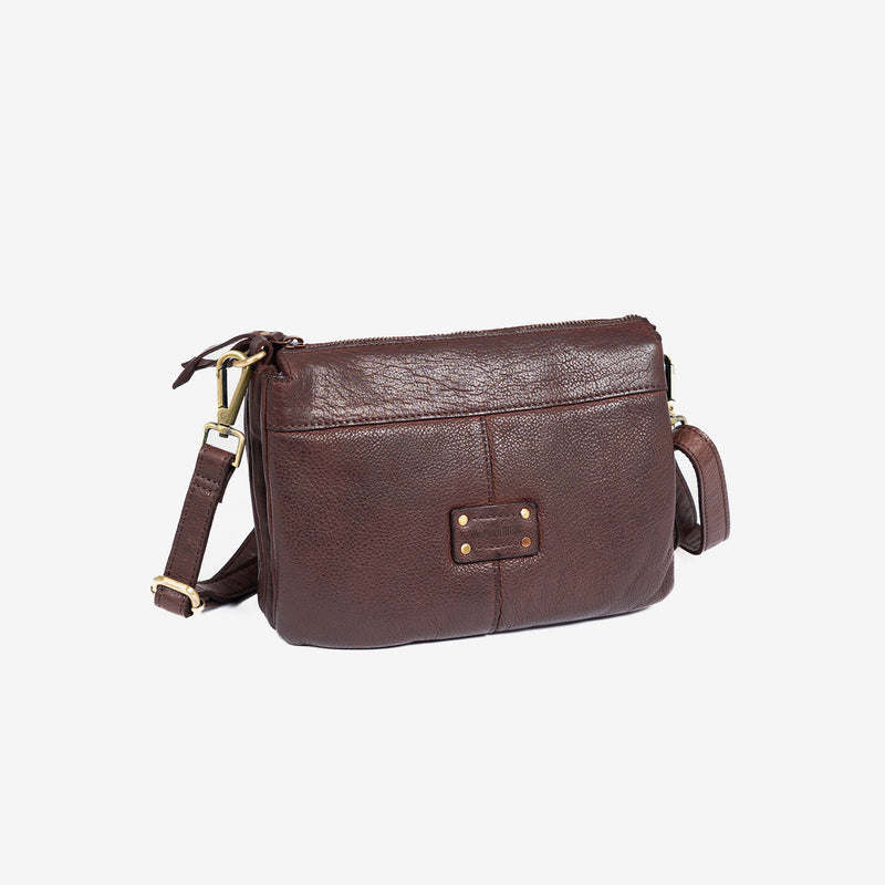 WOMEN'S WASHED LEATHER BAG, BROWN COLOR. 24x17x06CM