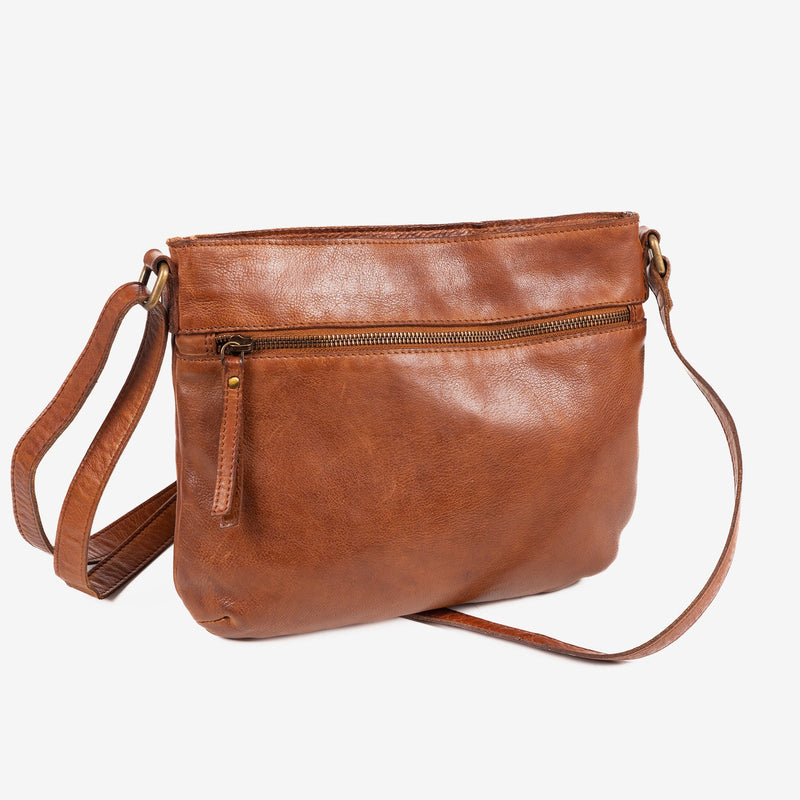 BOLSO AL HOMBRO DE PIEL LAVADA PARA MUJER, 28x23x05 CM