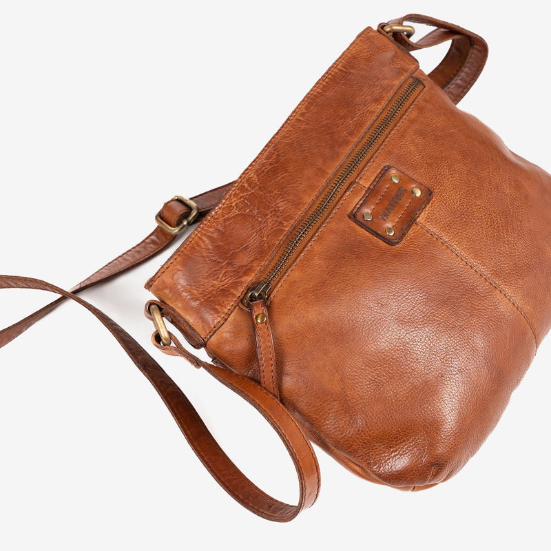 BOLSO AL HOMBRO DE PIEL LAVADA PARA MUJER, 28x23x05 CM