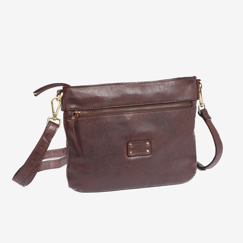 WOMEN'S WASHED LEATHER SHOULDER BAG, BROWN COLOR. 28x23x05CM