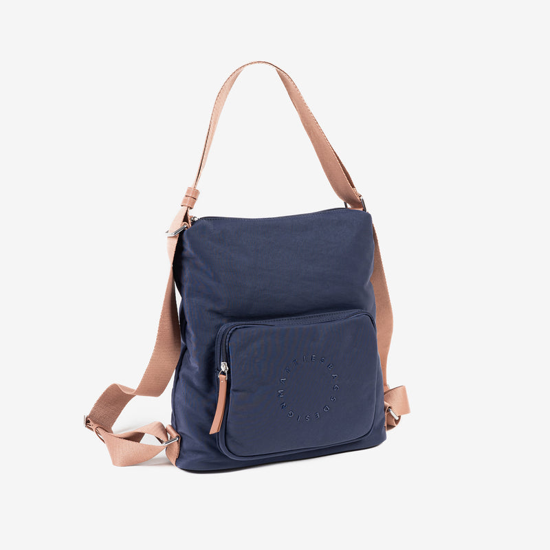 Shoulder bag convertible into a backpack, blue, Deia Series. 30x32x10cm