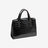 BOLSO DE MANO CON BANDOLERA DE MUJER, COLOR NEGRO, SERIE CROCO. 32.5x24.5x13 cm