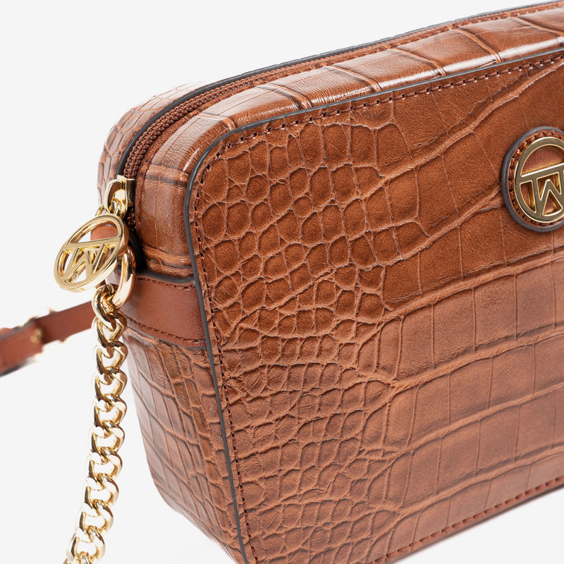 WOMEN'S HANDBAG WITH CROSSBODY BAG, BROWN COLOR, CROCO SERIES. 22x14x07cm