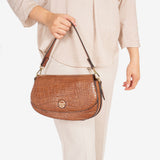 WOMEN'S CROSSBODY BAG, BROWN COLOR, CROCO SERIES. 26x16x10cm