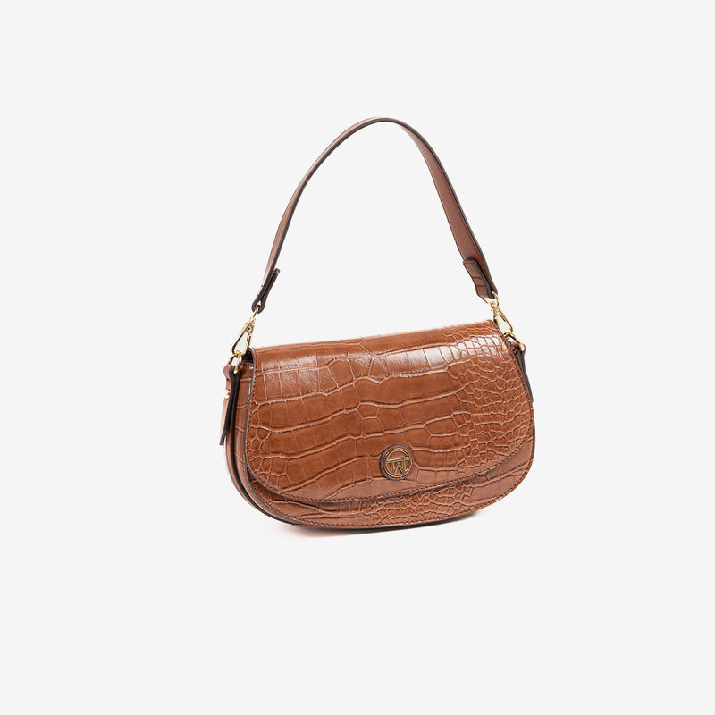 WOMEN'S CROSSBODY BAG, BROWN COLOR, CROCO SERIES. 26x16x10cm