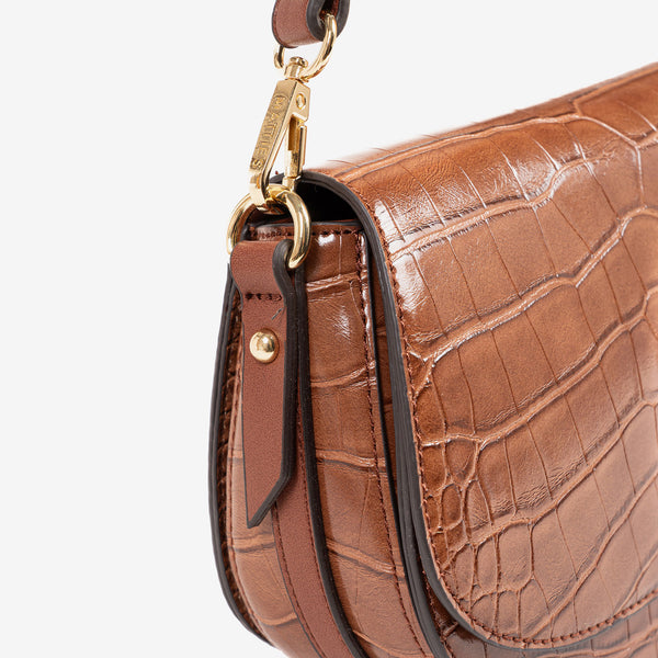 WOMEN'S CROSSBODY BAG, BROWN COLOR, CROCO SERIES. 26x16x10cm