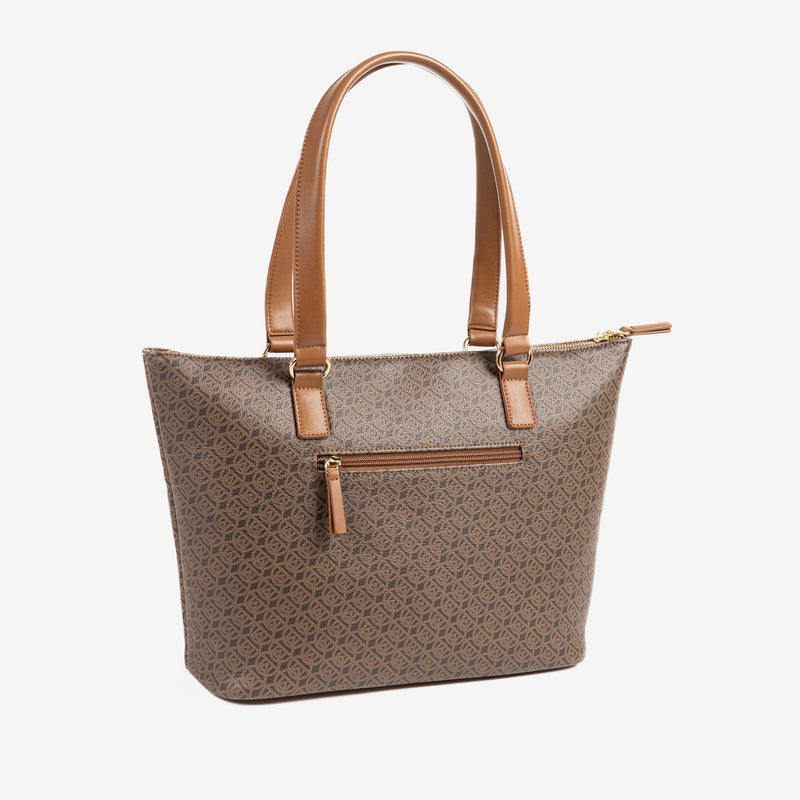 BOLSO SHOPPER CON CREMALLERA, COLOR TAUPE, SERIE SELVA. 33x27x13.5 cm