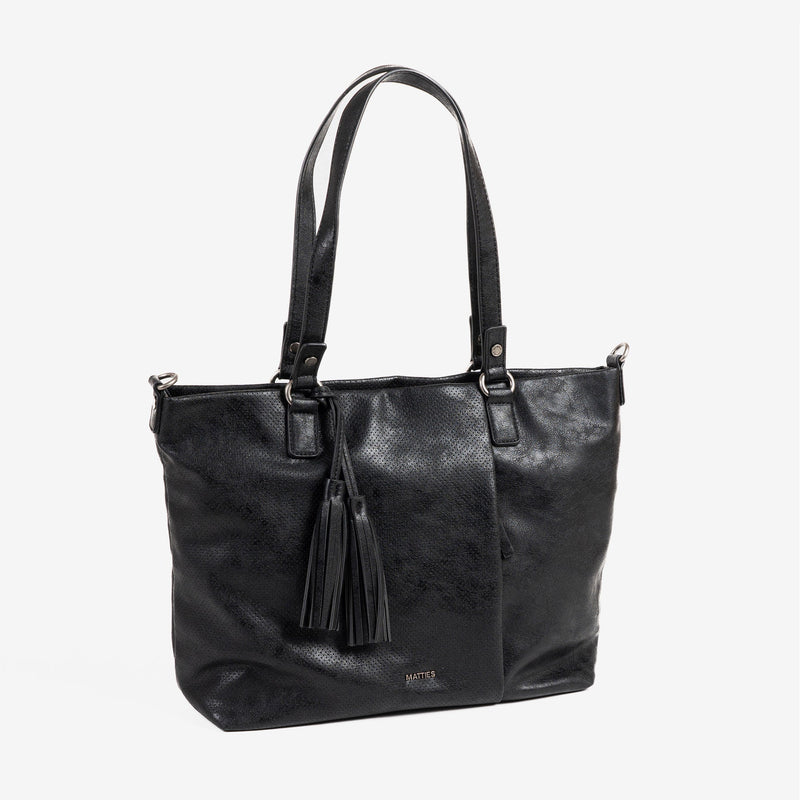 BOLSO SHOPPER CON CREMALLERA, COLOR NEGRO, SERIE HAYA. 32x27x12 cm