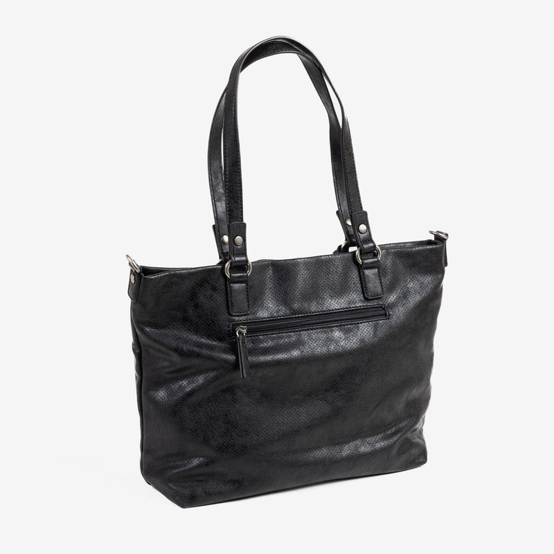 SHOPPER BAG WITH ZIPPER, BLACK COLOR, BEECH SERIES. 32x27x12cm