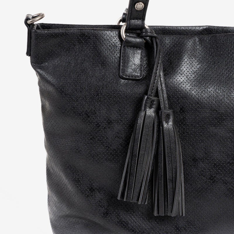 SHOPPER BAG WITH ZIPPER, BLACK COLOR, BEECH SERIES. 32x27x12cm