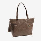 BOLSO SHOPPER CON CREMALLERA, COLOR CAQUI, SERIE HAYA. 32x27x12 cm