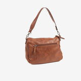 SHOULDER BAG WITH STRAP, LEATHER COLOR, FRESNO SERIES. 27x18x10 cm