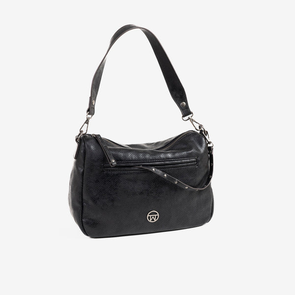 SHOULDER BAG WITH CROSSBODY BAG, BLACK COLOR, FRESNO SERIES. 27x18x10cm