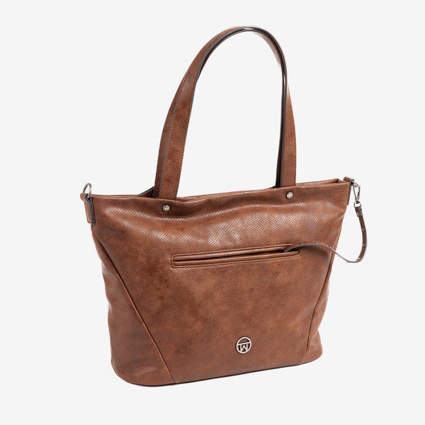 SHOPPER BAG WITH ZIPPER, LEATHER COLOR, FRESNO SERIES. 33x28x13.5cm