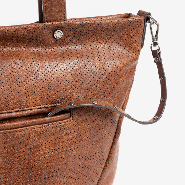 SHOPPER BAG WITH ZIPPER, LEATHER COLOR, FRESNO SERIES. 33x28x13.5cm