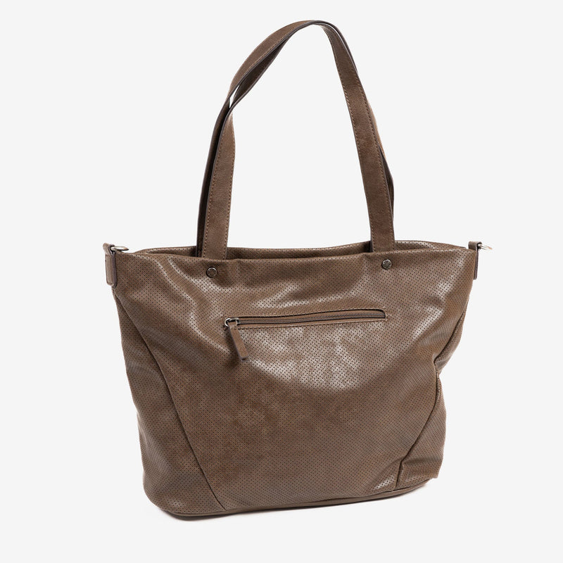 SHOPPER BAG WITH ZIPPER, KHAKI COLOR, FRESNO SERIES. 33x28x13.5 cm