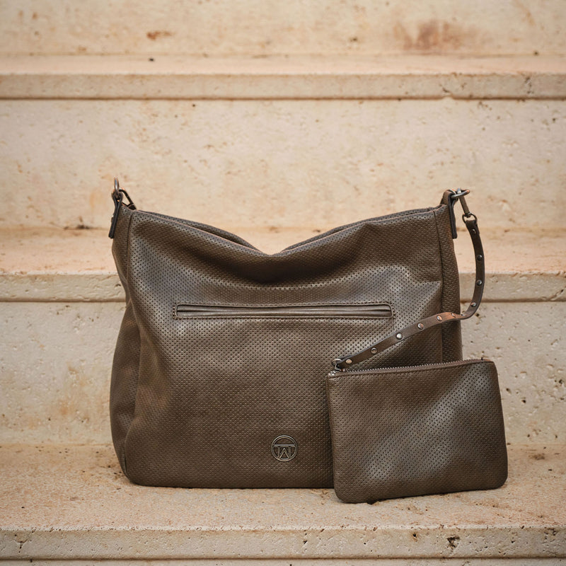 SHOULDER BAG WITH CROSSBODY BAG, KHAKI COLOR, FRESNO SERIES. 31x25.5x12cm