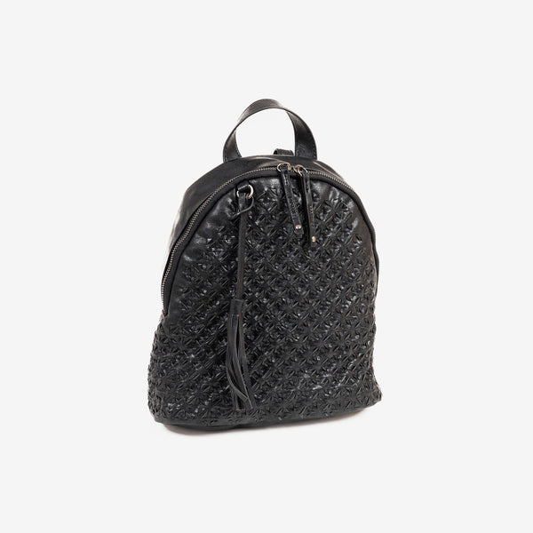 MOCHILA DE MUJER, COLOR NEGRO, SERIE TRENZADOS. 26x28x12 cm