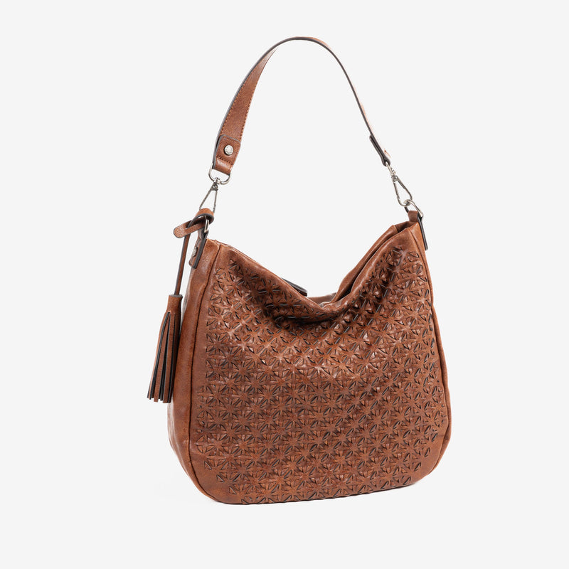 SHOULDER BAG WITH CROSSBODY BAG, LEATHER COLOR, BRAIDED SERIES. 29x28x12cm