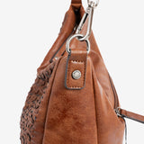 SHOULDER BAG WITH CROSSBODY BAG, LEATHER COLOR, BRAIDED SERIES. 29x28x12cm