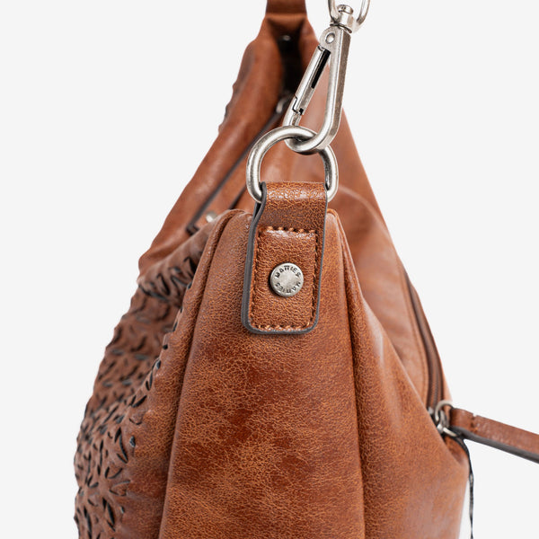 SHOULDER BAG WITH CROSSBODY BAG, LEATHER COLOR, BRAIDED SERIES. 29x28x12cm