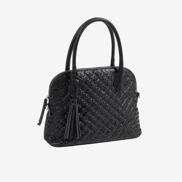 WOMEN'S HANDBAG WITH CROSSBODY BAG, BLACK COLOR, BRAIDED SERIES. 30x22.5x12cm