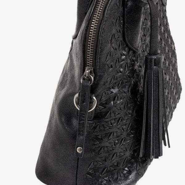 WOMEN'S HANDBAG WITH CROSSBODY BAG, BLACK COLOR, BRAIDED SERIES. 30x22.5x12cm