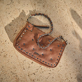 SHOULDER BAG WITH CROSSBODY BAG, LEATHER COLOR, RIVETS SERIES. 23x13x03cm