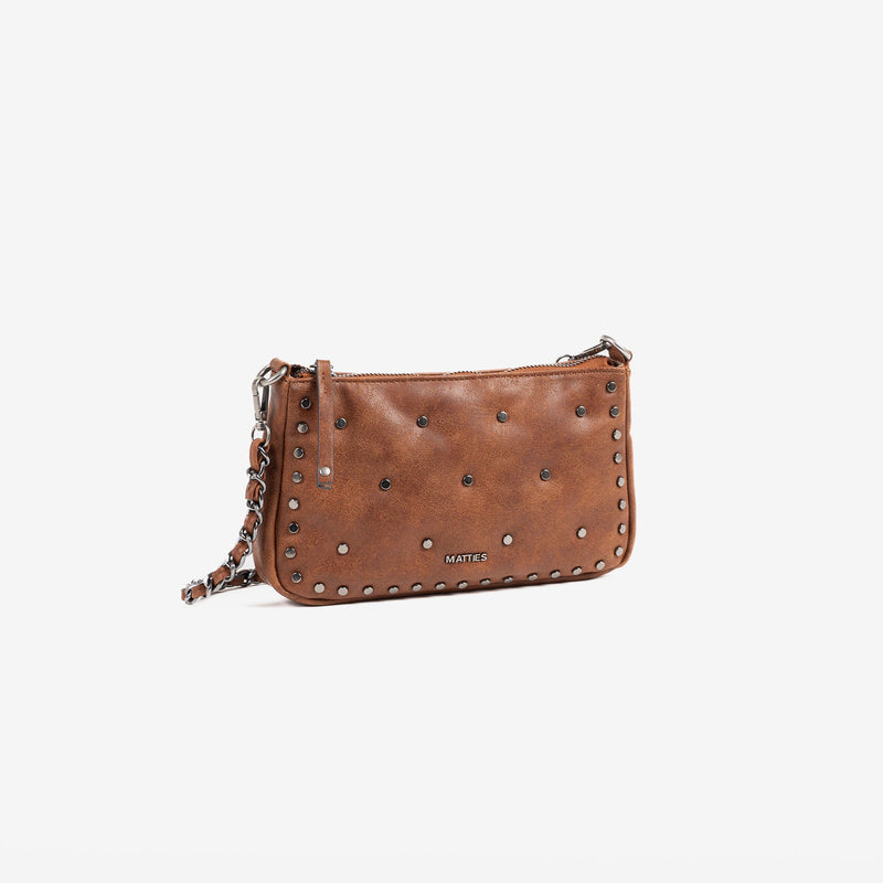 SHOULDER BAG WITH CROSSBODY BAG, LEATHER COLOR, RIVETS SERIES. 23x13x03cm