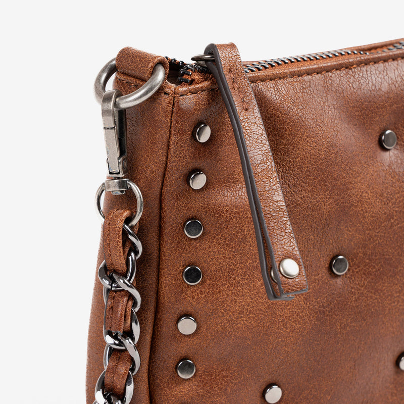 SHOULDER BAG WITH CROSSBODY BAG, LEATHER COLOR, RIVETS SERIES. 23x13x03cm