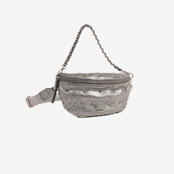 WOMEN'S WAIST BAG, SILVER COLOR, RIVETS SERIES. 26x14cm