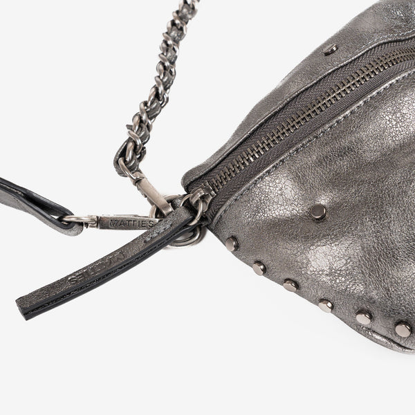 WOMEN'S WAIST BAG, SILVER COLOR, RIVETS SERIES. 26x14cm