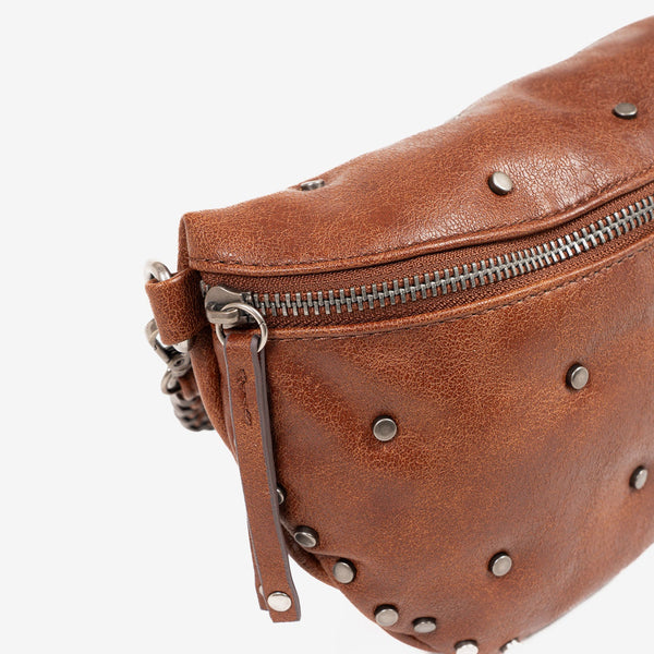 WOMEN'S CROSSBODY BAG, LEATHER COLOR, RIVETS SERIES. 26x14 cm