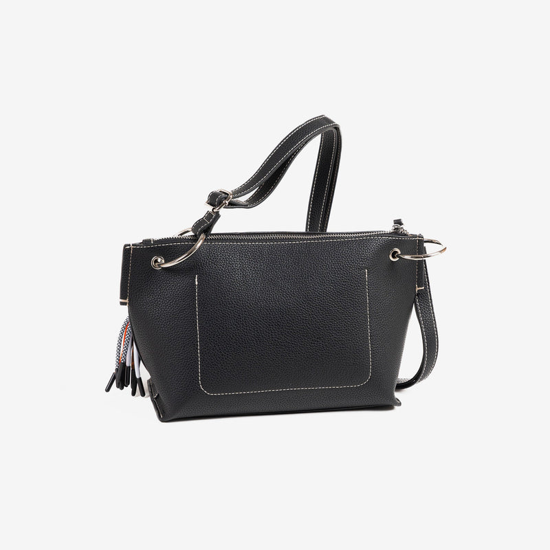 WOMEN'S CROSSBODY BAG, BLACK COLOR, MIMOSA SERIES. 25x17.5x11cm