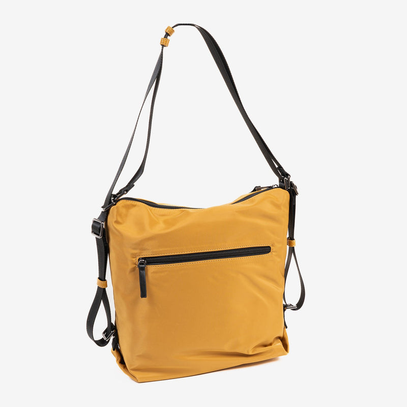 CONVERTIBLE SHOULDER BAG INTO BACKPACK, MUSTARD COLOR, ALISO SERIES. 27x26x13 cm