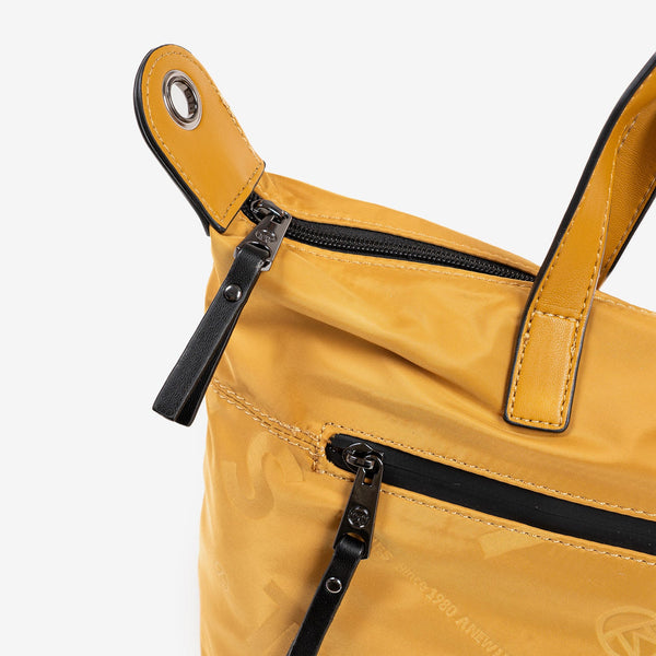 WOMEN'S HAND BAG WITH SHOULDER STRAP, MUSTARD COLOR, ALISO SERIES. 27x23x15 cm