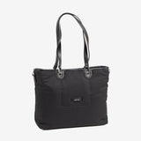 BOLSO SHOPPER CON CREMALLERA, COLOR NEGRO, SERIE NOGAL. 34x28x12 cm