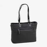 BOLSO SHOPPER CON CREMALLERA, COLOR NEGRO, SERIE NOGAL. 34x28x12 cm