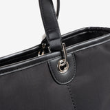 BOLSO SHOPPER CON CREMALLERA, COLOR NEGRO, SERIE NOGAL. 34x28x12 cm