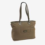 BOLSO SHOPPER CON CREMALLERA, COLOR VERDE, SERIE NOGAL. 34x28x12 cm