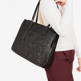 BOLSO SHOPPER CON CREMALLERA, COLOR NEGRO, SERIE ACACIA. 35x30x13 cm